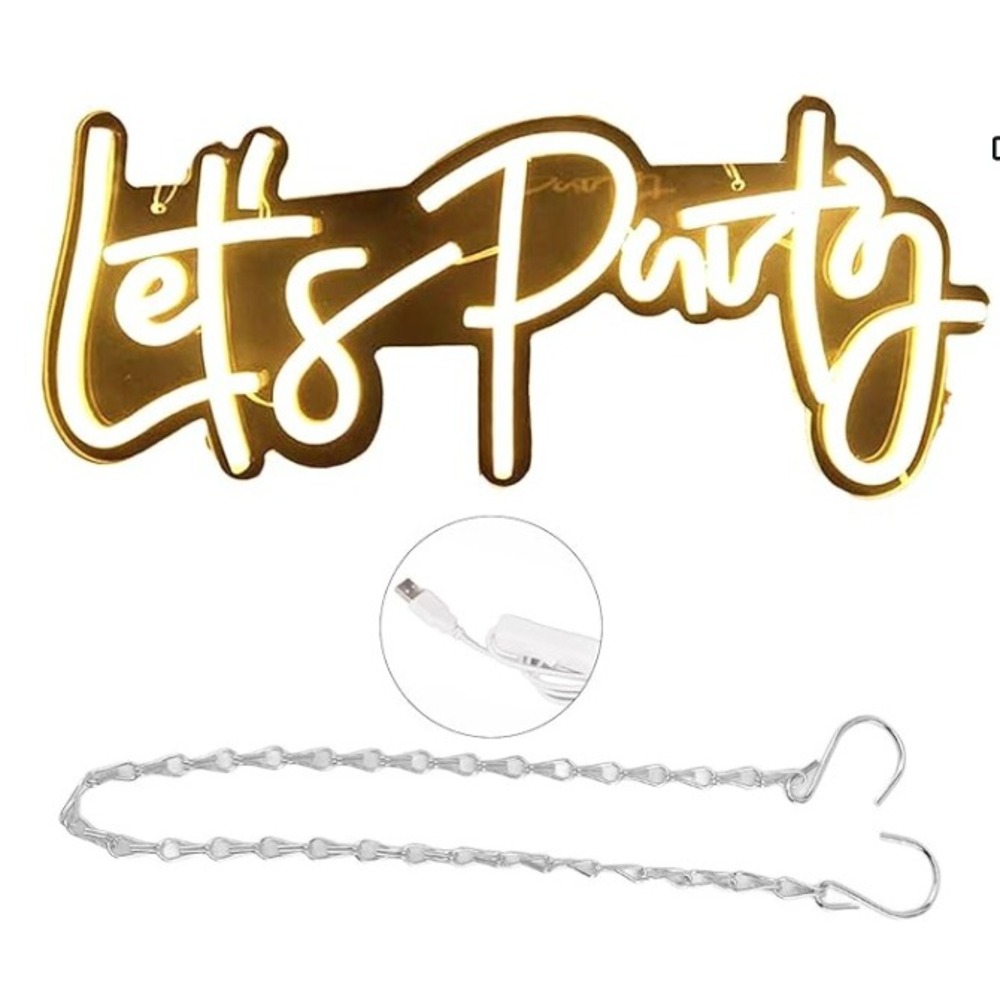 21x7 in Lets Party LED Neon Sign White USB Powered Wall Decor for Events Wedding